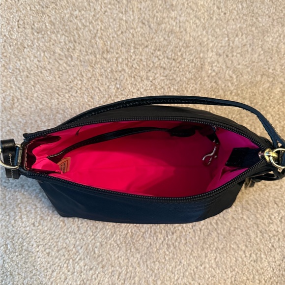 Dooney & Bourke Black Shoulder Wristlet with Brown Logo Patch - Picture 3 of 3